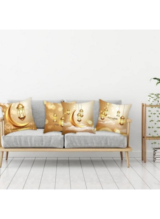 GGEROU - 4Pcs Ramadan Throw Pillow Covers,Eid Mubarak Cushion Cover Set,Moon Lantern Decorations Home,Ramadan Square Pillowcase Decorative 45 * 45cm Black - Image 1