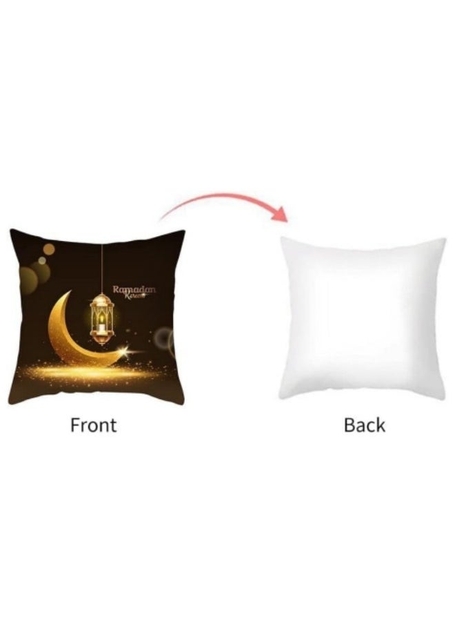 GGEROU - 4Pcs Ramadan Throw Pillow Covers,Eid Mubarak Cushion Cover Set,Moon Lantern Decorations Home,Ramadan Square Pillowcase Decorative 45 * 45cm Black - Image 1