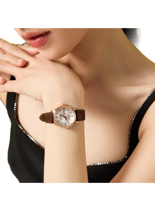 ROSSINI Women'S Watch, New Year Gift, Student Ladies Watch, Quartz Watch, White Dial, Calendar, Leather Strap, Domestic Watch 618574 - Image 3