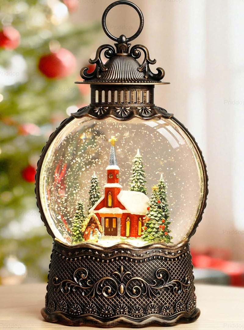 Gorrzai Church Snow Globe Lantern, Lighted Decorations Indoor for Home with Music Timer Swirling Glitter, Musical Nativity Snowglobe, USB or Battery Operated 10.6 inch - Image 1