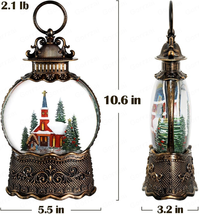 Gorrzai Church Snow Globe Lantern, Lighted Decorations Indoor for Home with Music Timer Swirling Glitter, Musical Nativity Snowglobe, USB or Battery Operated 10.6 inch - Image 5
