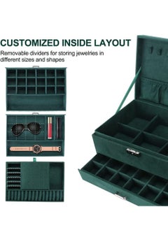 Generic Jewelry Box Organizer Large 3 Layers Velvet Jewelry Box Fannel Jewelry Organizer with Lock Jewelry Display Holder Case for Earring Necklace Makeup Watches(Green) Size 17*25 cm  - Image 5
