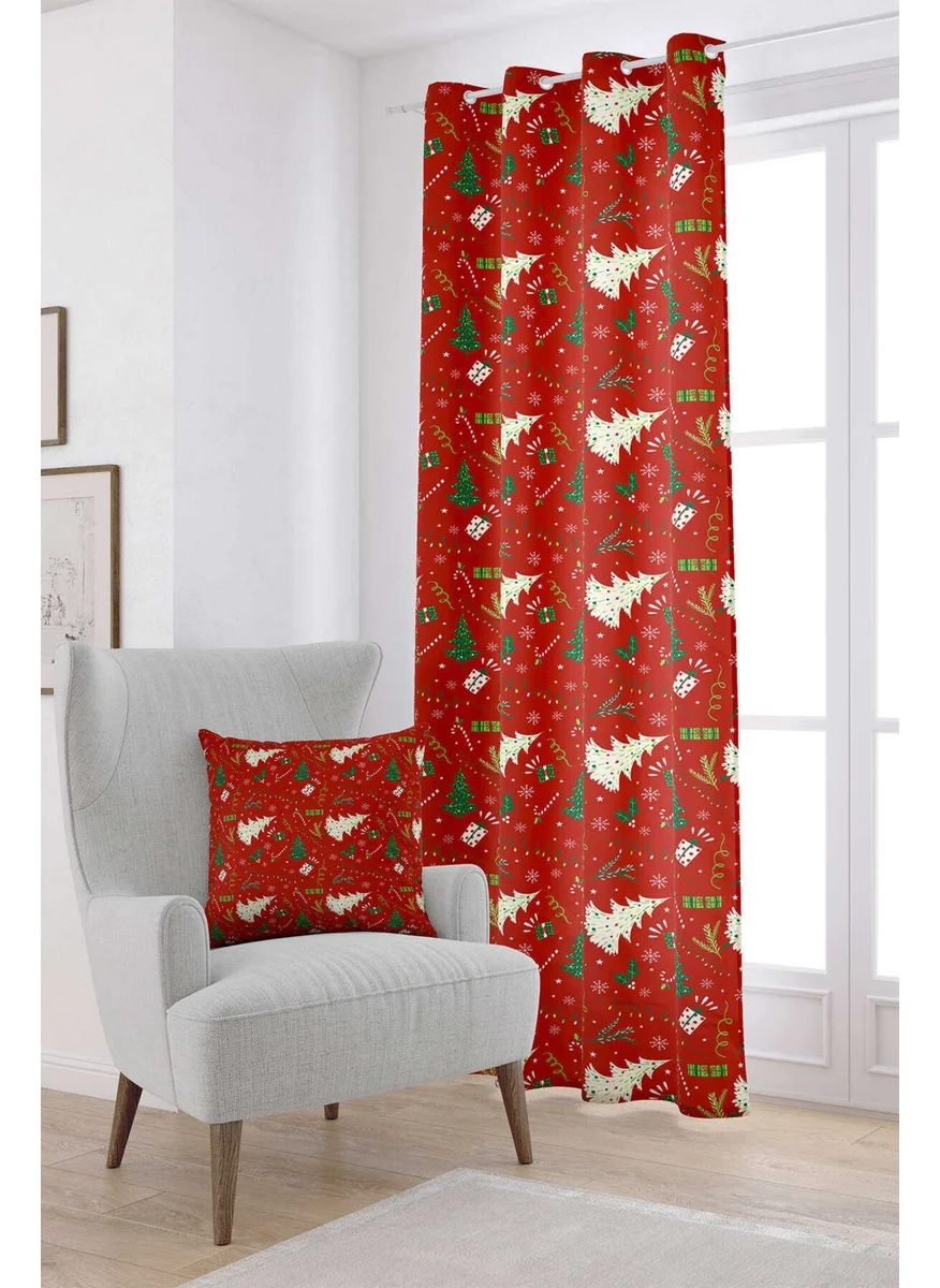 Cango Home Red Green New Year Themed Patterned Digital Printed Curtain CGH297-PR