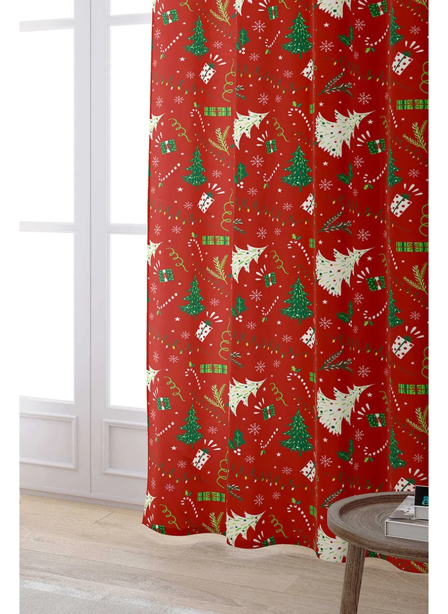 Cango Home Red Green New Year Themed Patterned Digital Printed Curtain CGH297-PR