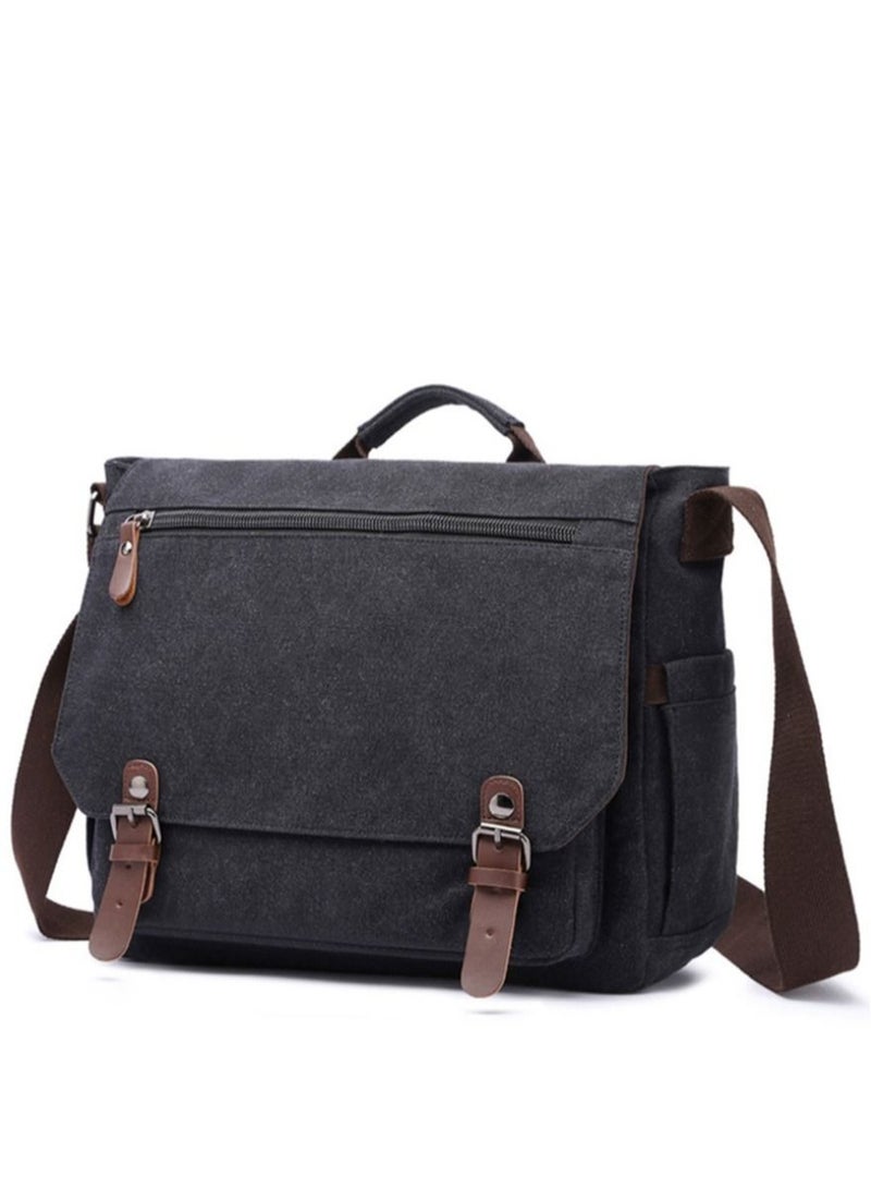 NIBEMINENT Laptop Messenger Bag 15.6 inch Canvas Cross-Body Shoulder Waterproof Leather Satchel Briefcase for School/Business/Women/Men  - Image 1