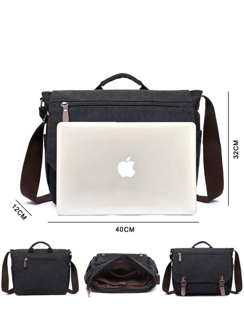 NIBEMINENT Laptop Messenger Bag 15.6 inch Canvas Cross-Body Shoulder Waterproof Leather Satchel Briefcase for School/Business/Women/Men  - Image 2