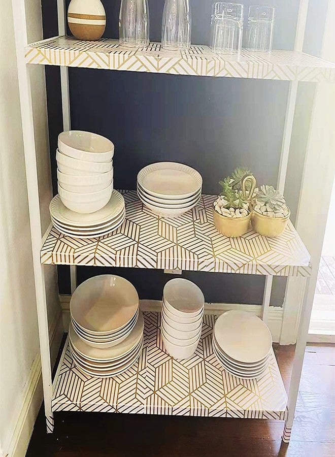WY-BSO White and Gold Geometry Stripped Hexagon Peel and Stick Contact Paper self Adhesive Wallpaper Removable Vinyl Film Decorative Shelf Drawer Liner Sticker 118 inch x17.7 inch - Image 5