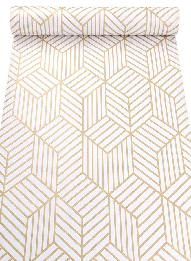 WY-BSO White and Gold Geometry Stripped Hexagon Peel and Stick Contact Paper self Adhesive Wallpaper Removable Vinyl Film Decorative Shelf Drawer Liner Sticker 118 inch x17.7 inch - Image 4
