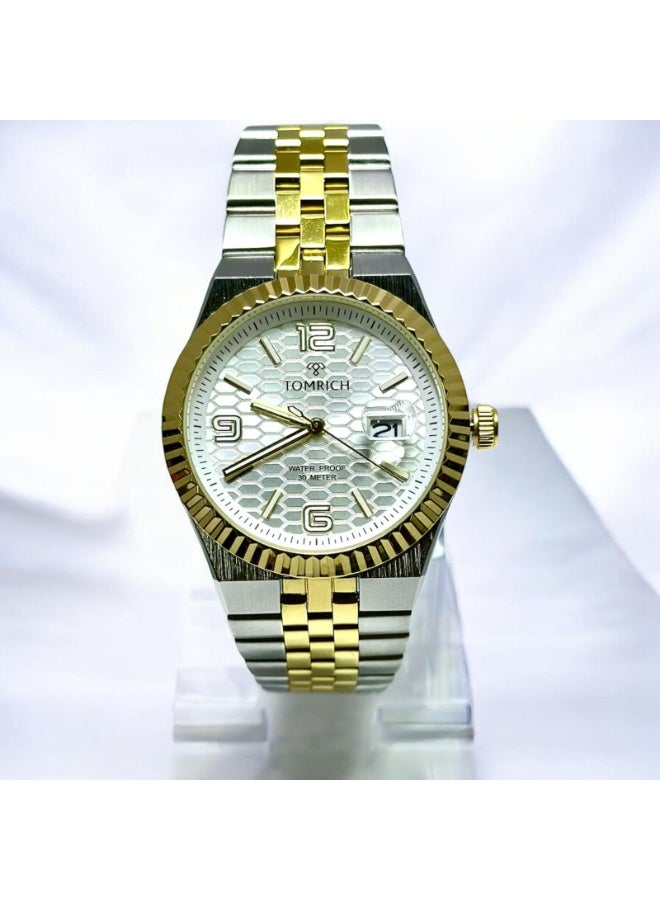 TOMRICH Royal Hive Men’s Analog Watch Stainless Steel Two Tone Gold Silver Bracelet with Date Display 30M Water Resistant - Image 2