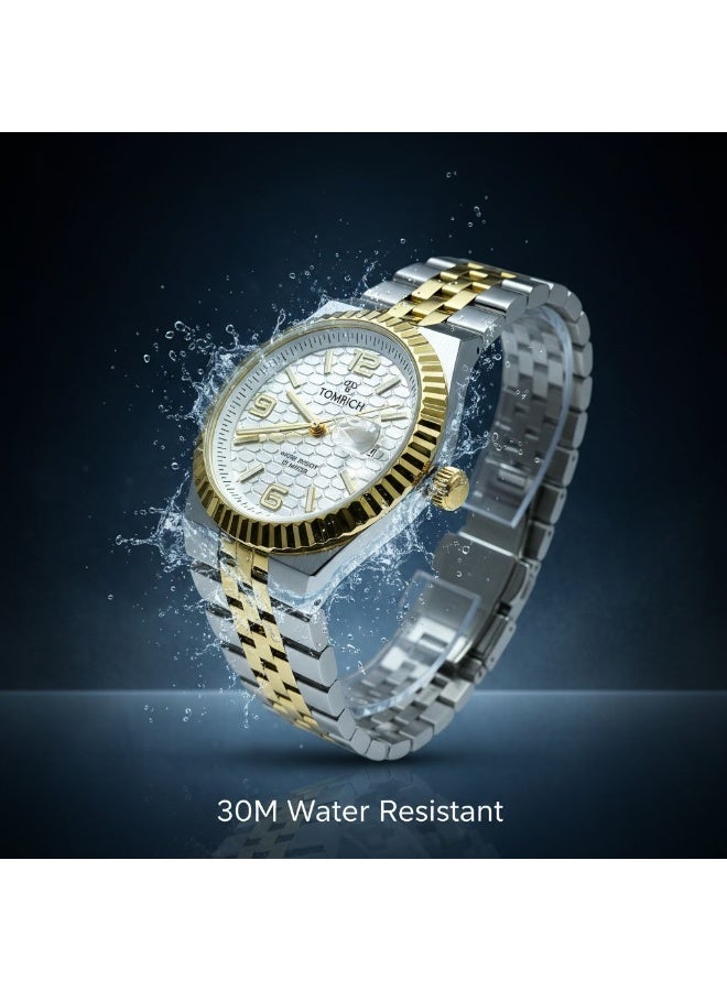 TOMRICH Royal Hive Men’s Analog Watch Stainless Steel Two Tone Gold Silver Bracelet with Date Display 30M Water Resistant - Image 5