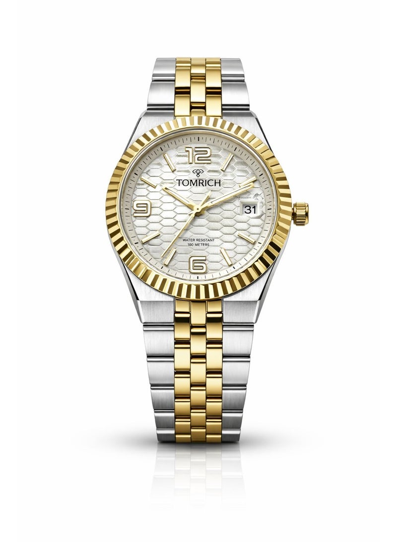 TOMRICH Royal Hive Men’s Analog Watch Stainless Steel Two Tone Gold Silver Bracelet with Date Display 30M Water Resistant - Image 1