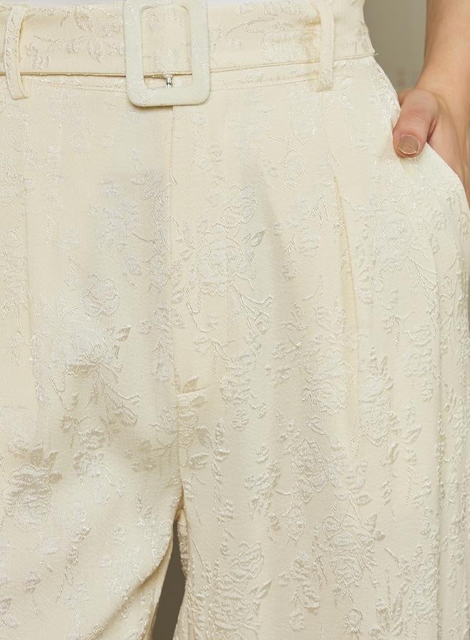 Styli Mid Rise Wide Leg Jacquard Pattern Belted Pants  - Image 3