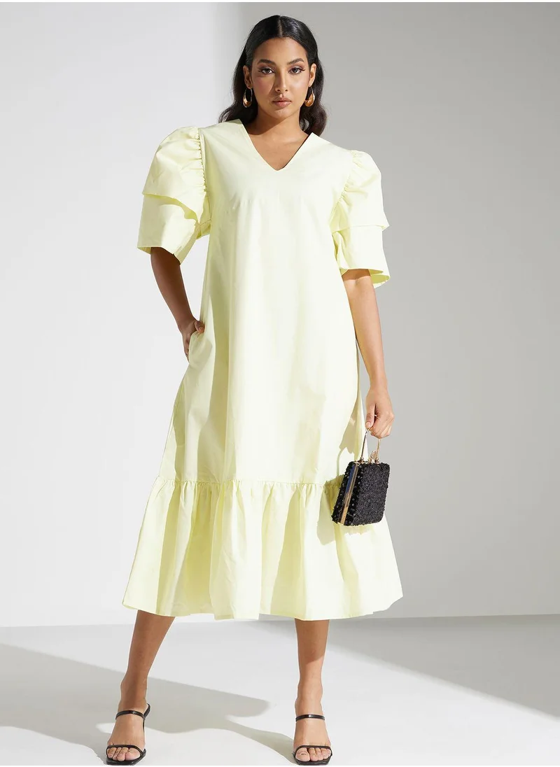 SINOIR Ruffle Sleeve Printed Dress