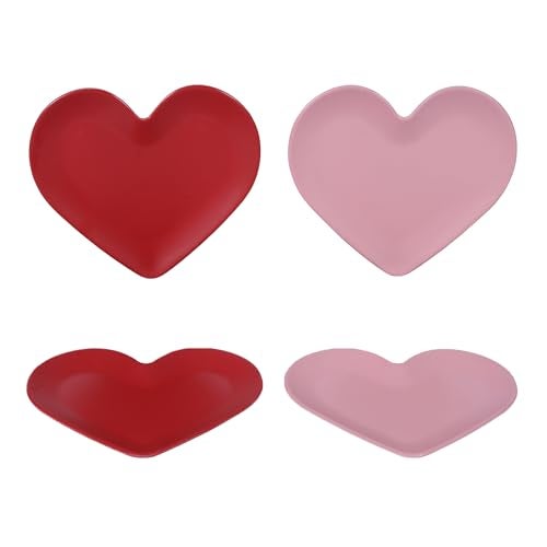 Webbylee Melamine 8'' Heart-Shaped Dinner Plates Set of 4 – Romantic Red & Pink Anniversary Plates for Couples, Wedding Anniversary & Surprise Gifts, Dishwasher Safe - Image 1