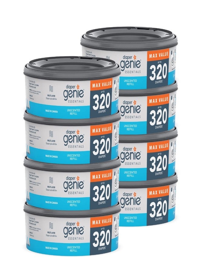 Diaper Genie Essentials Round Refill 8-Pack | Holds Up to 2560 Newborn Diapers | Features Unscented Continuous Film | Compatible with Diaper Genie Complete and Expressions Pails,8 Count (Pack of 1) - Image 1