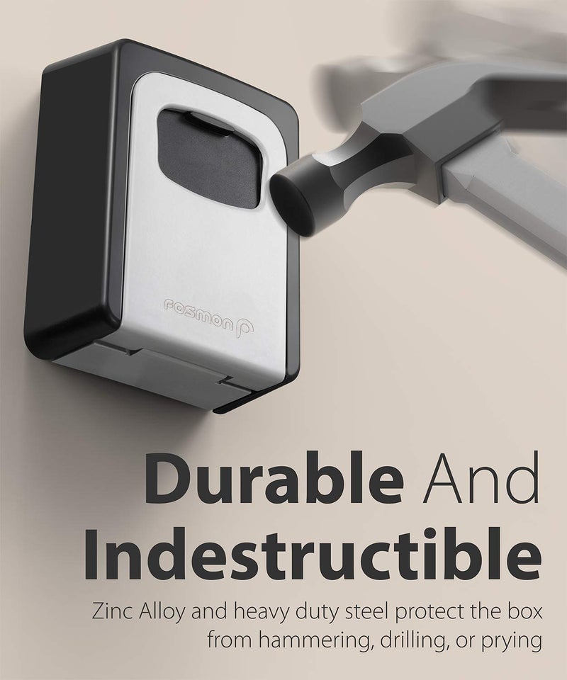 Fosmon Key Lock Box 4 Digits Combination Weatherproof Wall Mount Key Safe Hide a Key Outside with Resettable Code Multiple Key Capacity and Mounting Kit