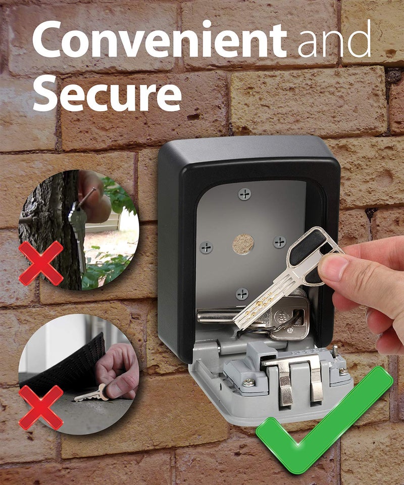 Fosmon Key Lock Box 4 Digits Combination Weatherproof Wall Mount Key Safe Hide a Key Outside with Resettable Code Multiple Key Capacity and Mounting Kit