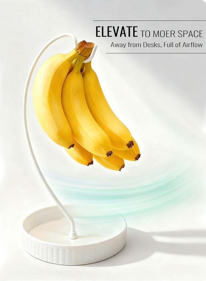 VROOMIUM Banana Holder Stand - Taller Design for Better Air Circulation, Ceramic Bowl Easy to Clean, Modern Elegant Gift Home Décor Fruit Basket-White - Image 4