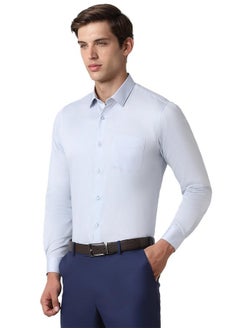 Peter England Peter England Men's Satin Solid Regular Fit Full Sleeve Shirt Cotton with Satin Sheen | Luxury Blue  - Image 2