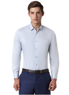 Peter England Peter England Men's Satin Solid Regular Fit Full Sleeve Shirt Cotton with Satin Sheen | Luxury Blue  - Image 1