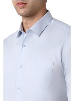Peter England Peter England Men's Satin Solid Regular Fit Full Sleeve Shirt Cotton with Satin Sheen | Luxury Blue  - Image 5
