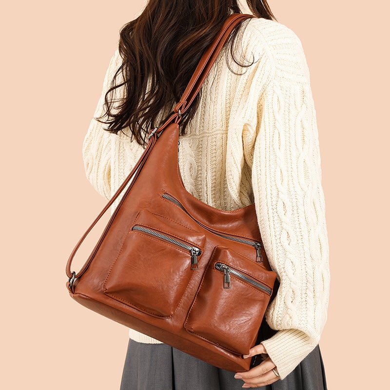 2025 Autumn New Soft Leather Bag Women''s Fashion Multi-Way Shoulder Bag Women''s Bag Niche Large Capacity Portable Crossbody Women''s Bag - Image 5