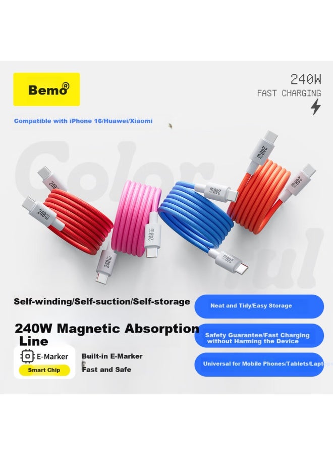 Double Magic Beemo Magnetic Double-Head Type-C Data Cable 240W Fast Charge Car 1M Charging Cable For Iphone 16 Pro Max Tablet Ipad Huawei Xiaomi Notebook Red - Image 1