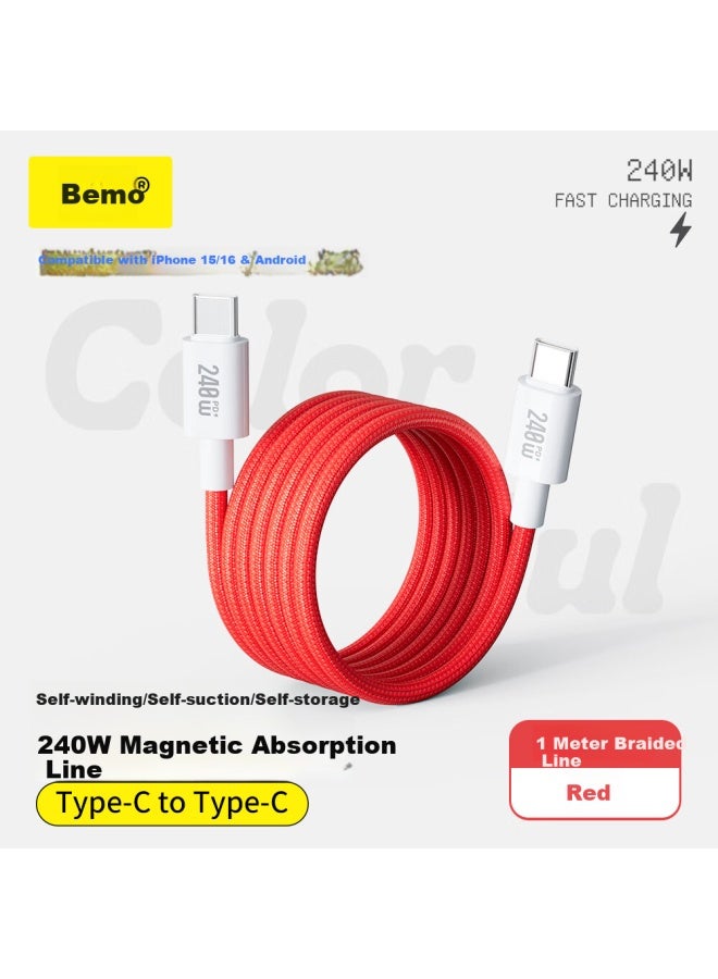 Double Magic Beemo Magnetic Double-Head Type-C Data Cable 240W Fast Charge Car 1M Charging Cable For Iphone 16 Pro Max Tablet Ipad Huawei Xiaomi Notebook Red - Image 5