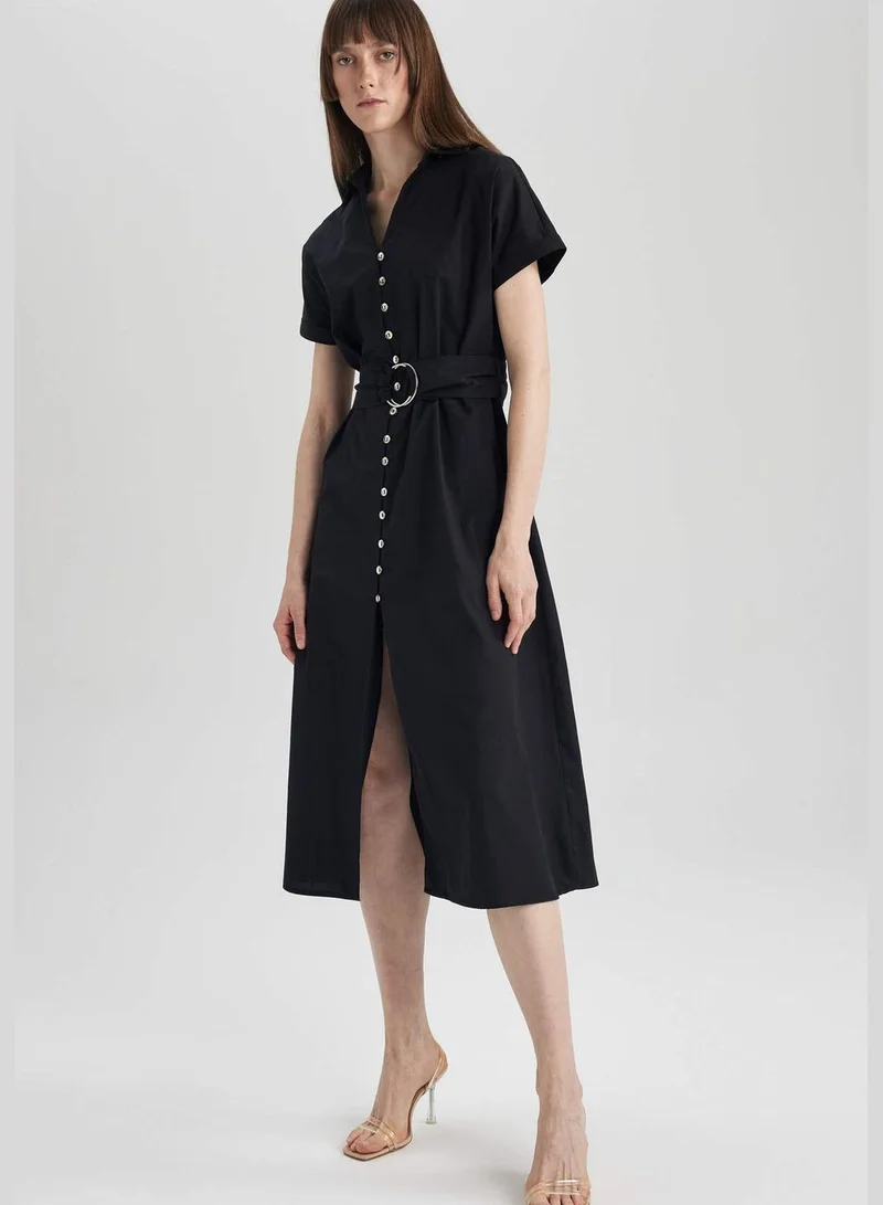 DeFacto Woman Shirt Neck Short Sleeve Woven Dress
