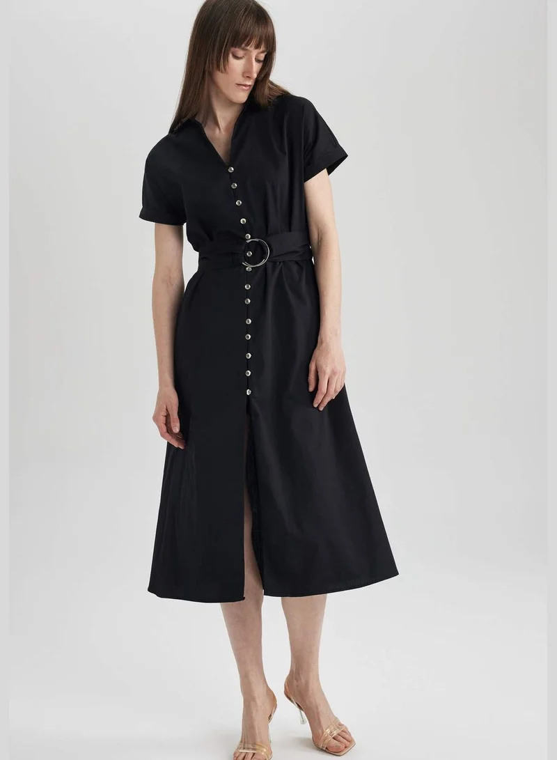 DeFacto Woman Shirt Neck Short Sleeve Woven Dress