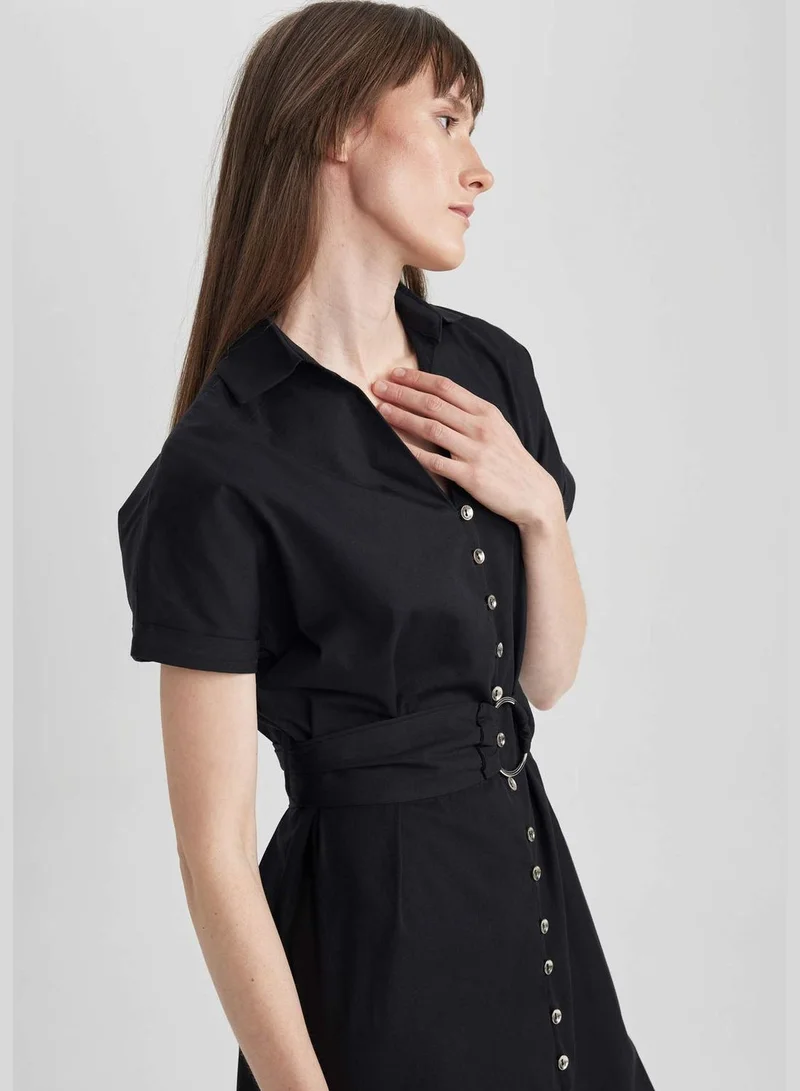 DeFacto Woman Shirt Neck Short Sleeve Woven Dress