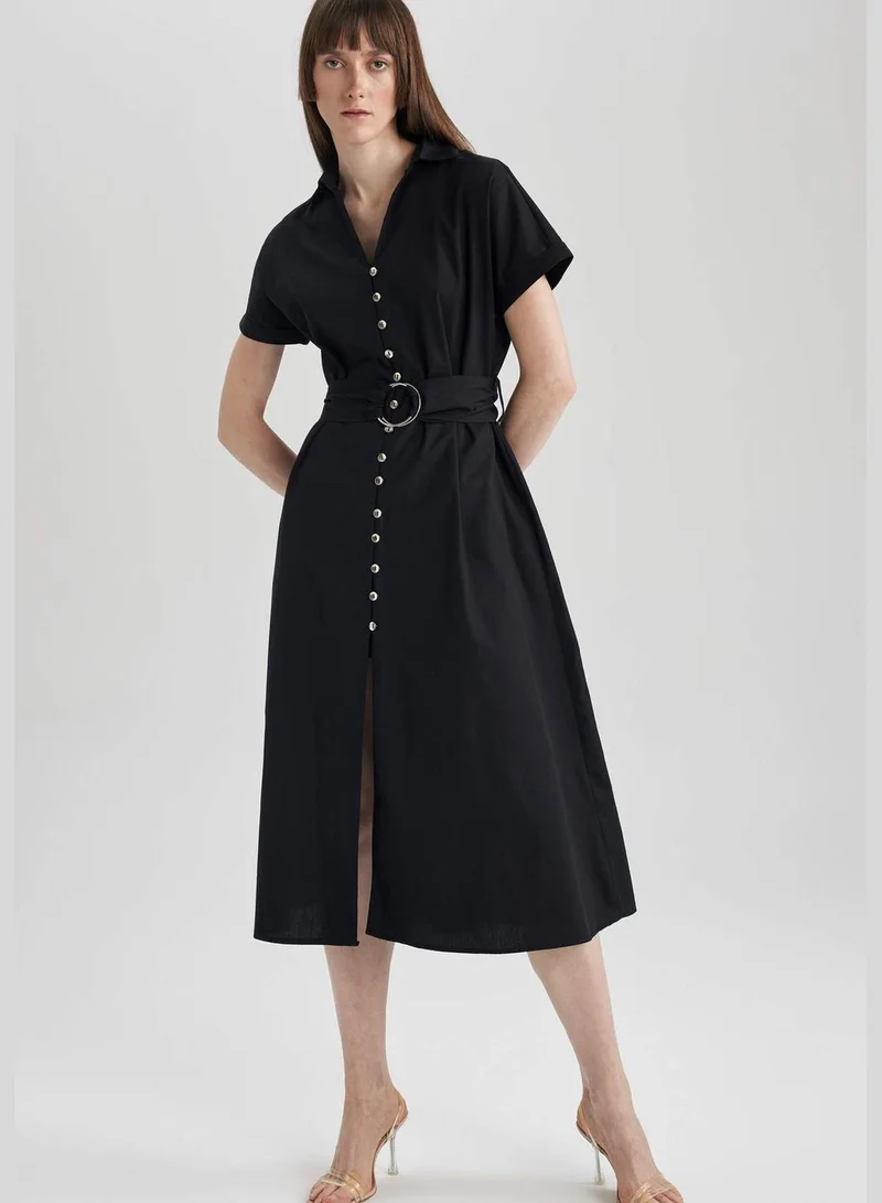 DeFacto Woman Shirt Neck Short Sleeve Woven Dress