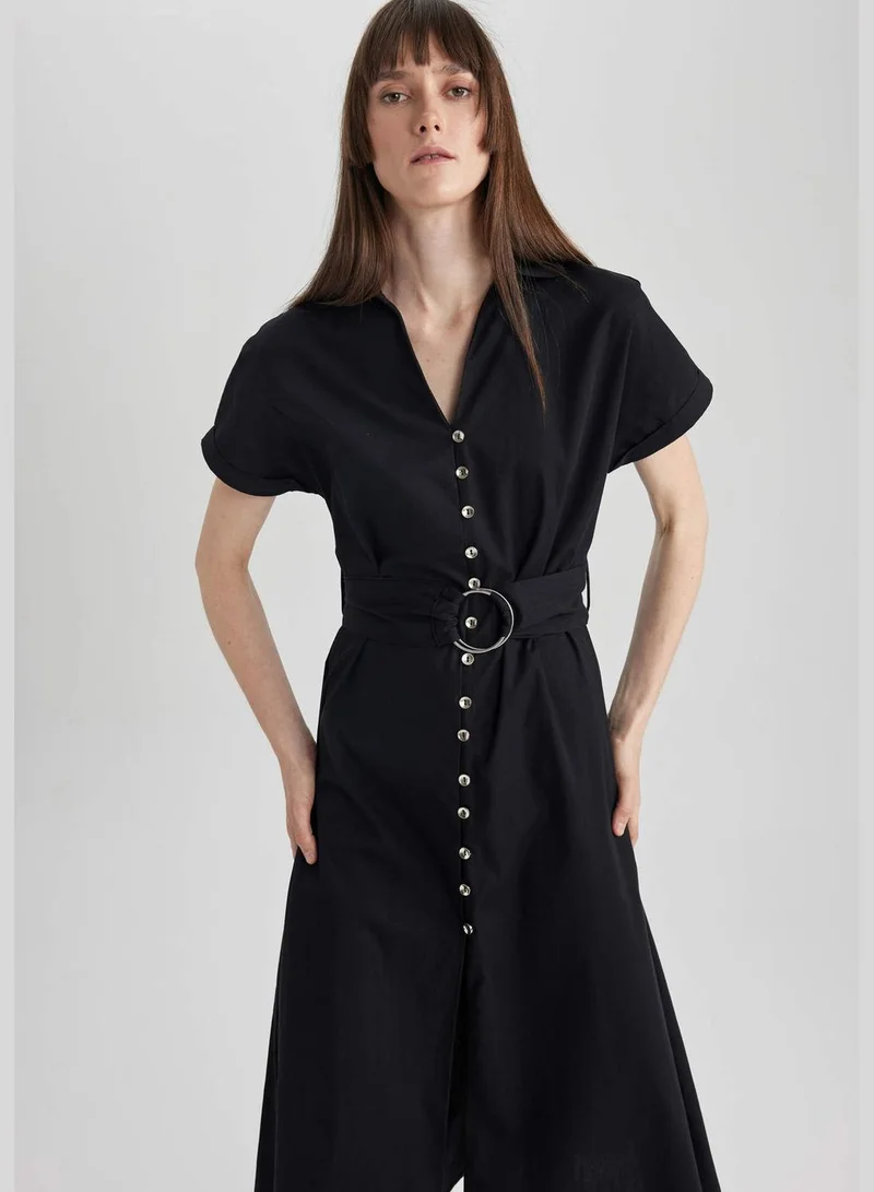 DeFacto Woman Shirt Neck Short Sleeve Woven Dress