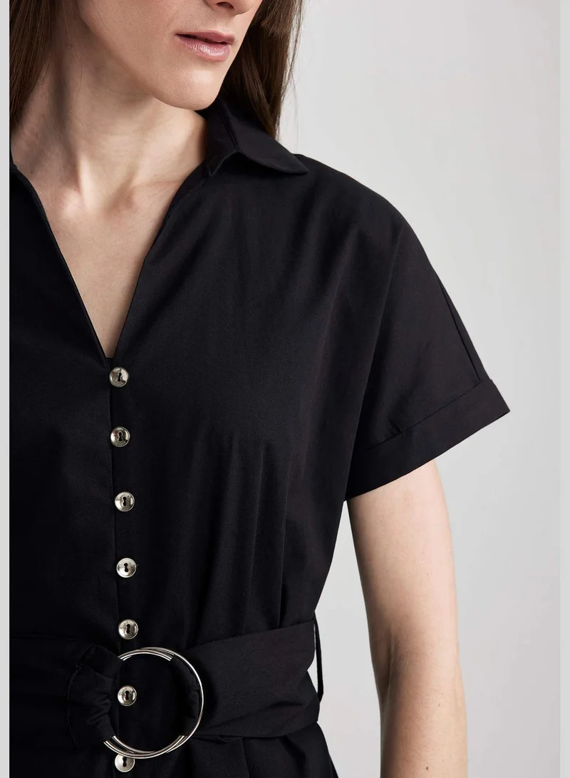 DeFacto Woman Shirt Neck Short Sleeve Woven Dress