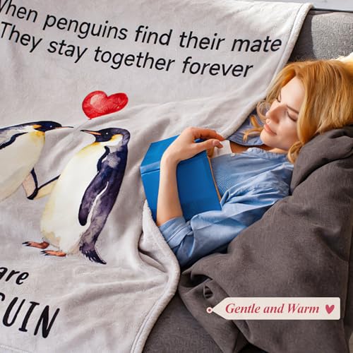 JUKAMO Gifts for Her Him Romantic Anniversary Flannel Blanket for Boyfriend Girlfriend Men Women, Soft Husband Wife Engagement Throw for Wedding Christmas Birthday Valentines Day 60"x50", Penguin - Image 5