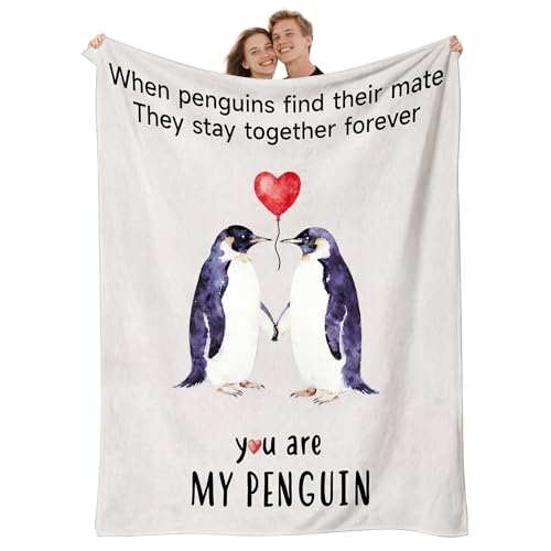 JUKAMO Gifts for Her Him Romantic Anniversary Flannel Blanket for Boyfriend Girlfriend Men Women, Soft Husband Wife Engagement Throw for Wedding Christmas Birthday Valentines Day 60"x50", Penguin - Image 2