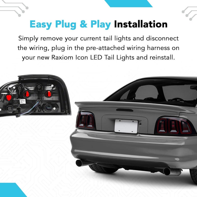 Raxiom LED Tail Lights Set Assembly for Ford Mustang 1996-1998 - Icon Black Smoked Lens - Image 4