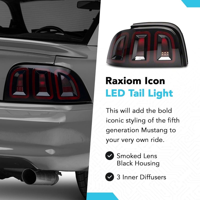 Raxiom LED Tail Lights Set Assembly for Ford Mustang 1996-1998 - Icon Black Smoked Lens - Image 2
