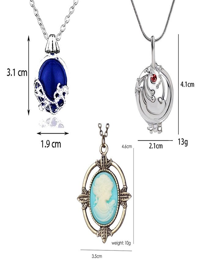 Youu UoYu 23 pcs The Vampire Jewelry Set Daywalking Katherine Sapphire Crystal Necklaces Elena Gilbert Opening Vervain Locket Pendant Bronze Head Stone Charm Pendant Necklace with Stickers - Image 3