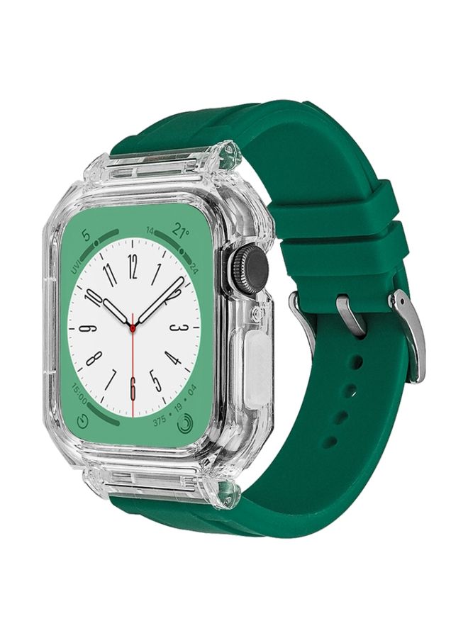 HuHa Protective Cover Crystal Clear Polycarbonate Case Silicone Watch Band For Apple Watch Series 9&8&7 41mm / SE 3&SE 2&6&SE&5&4 40mm / 3&2&1 38mm(Green)