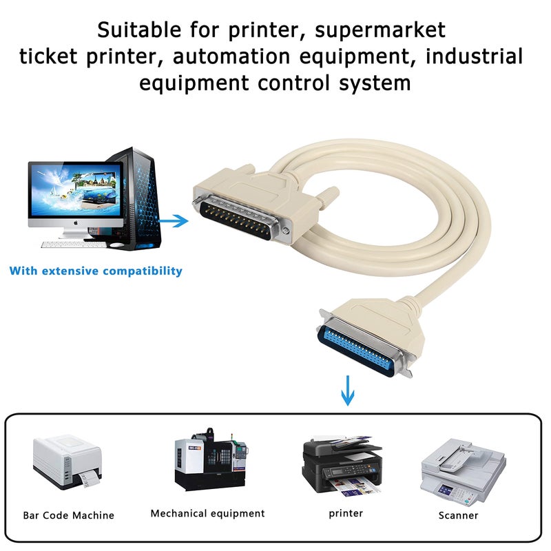 XMSJSIY DB25 to CN36 Parallel Printer Cable, DB25 25 Pin Male to CN36 Centronics 36 Pin Male Serial Parallel Printer Extension Cable Adapter for Connect Computers, Printers 25C*30AWG - 1.5M - Image 4