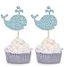 Giuffi 24 Blue Glitter Whale Cupcake Toppers Baby Shower Birthday Party Sea Creature Decorations - Image 3