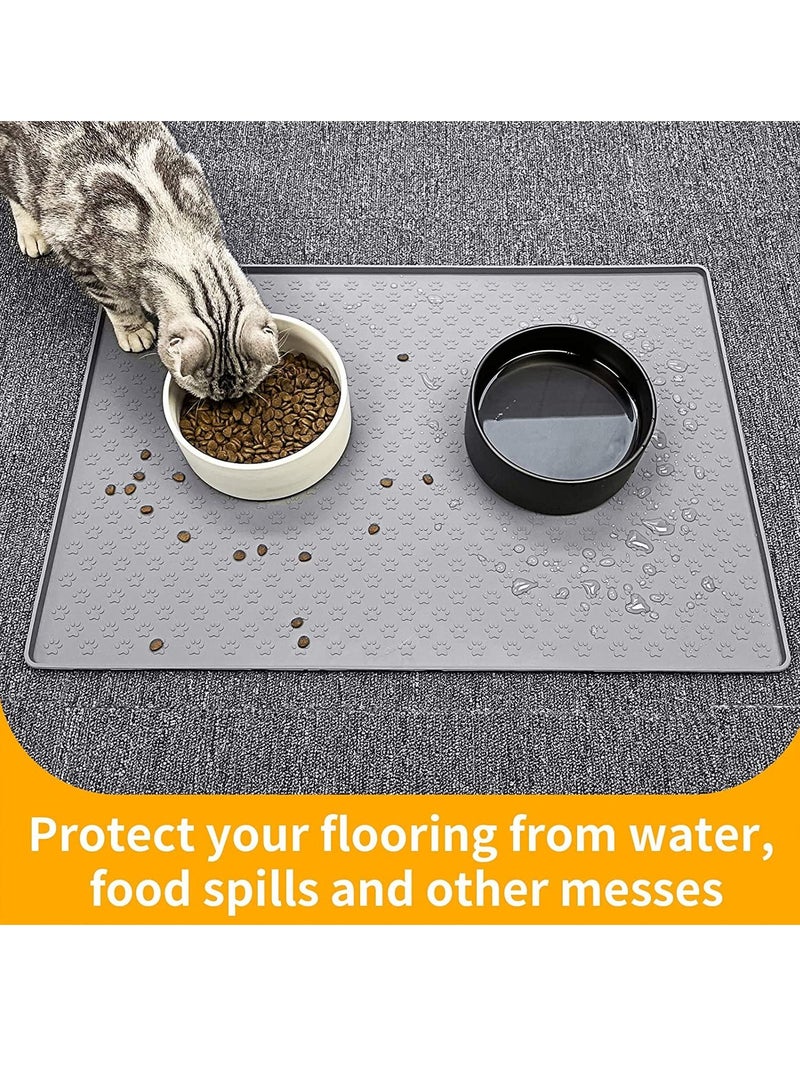 SYOSI SYOSI Pet Placemat for Dog and Cat, Silicone Pet Feeding Mats Cat Food Plate for Small and Medium Cats and Dogs, Raised Edge Prevents Catches Spill and Residue onto the Floor Grey  - Image 5