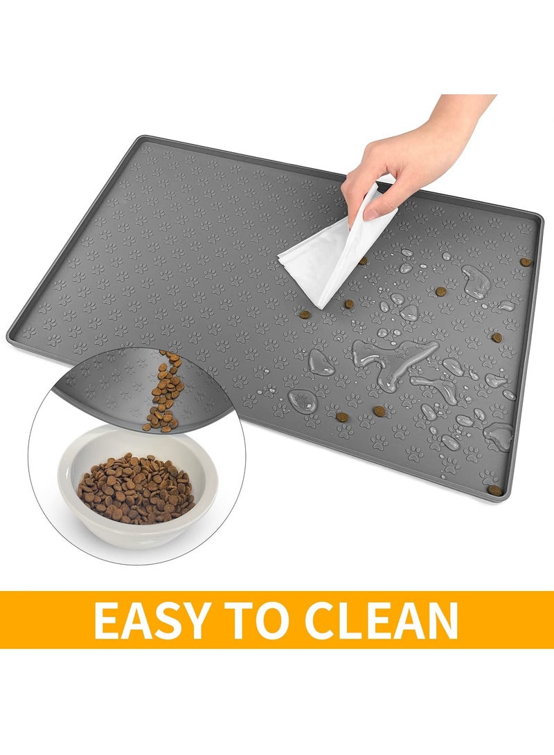 SYOSI SYOSI Pet Placemat for Dog and Cat, Silicone Pet Feeding Mats Cat Food Plate for Small and Medium Cats and Dogs, Raised Edge Prevents Catches Spill and Residue onto the Floor Grey  - Image 2
