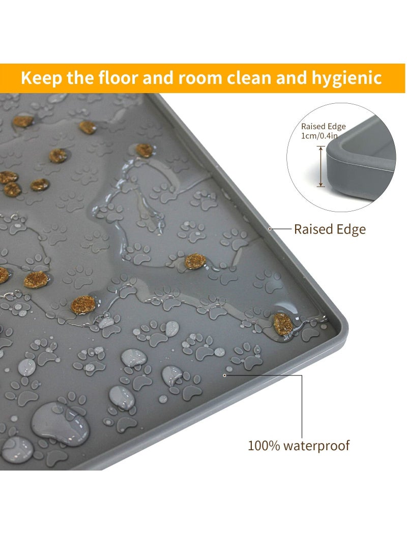 SYOSI SYOSI Pet Placemat for Dog and Cat, Silicone Pet Feeding Mats Cat Food Plate for Small and Medium Cats and Dogs, Raised Edge Prevents Catches Spill and Residue onto the Floor Grey  - Image 3