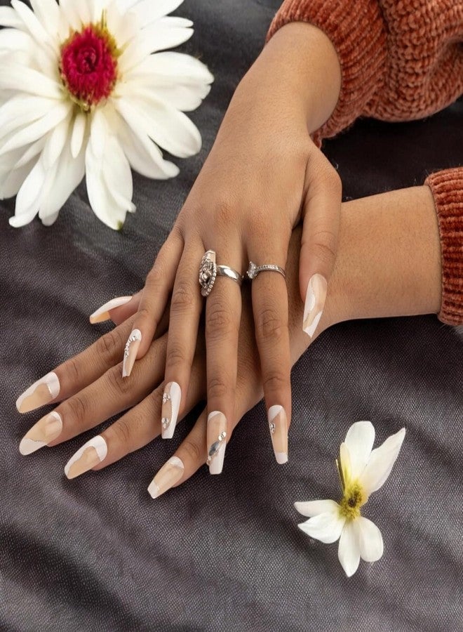 KRUPAVI Press on Nails Medium Length, ABS 24pcs False Nails with Glue Elegant Fake Nails False Nail with French Tip Artificial Nails Finger Manicure for Women and Girls - Image 4
