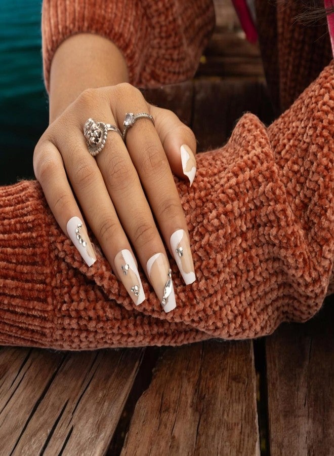 KRUPAVI Press on Nails Medium Length, ABS 24pcs False Nails with Glue Elegant Fake Nails False Nail with French Tip Artificial Nails Finger Manicure for Women and Girls - Image 3