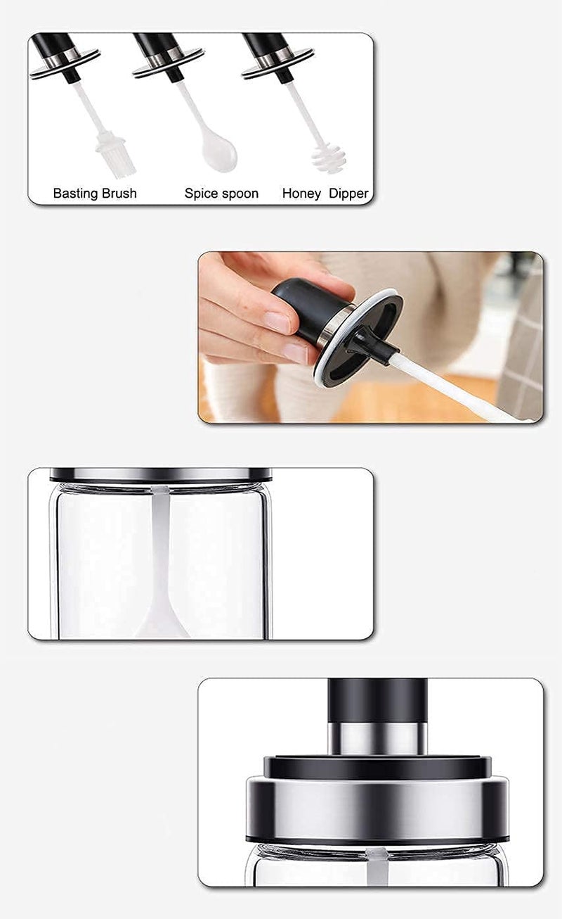 Foxelli FOXELLI Glass Bottle With Dipper Stick Spoon Honey Storage Glass Container Olive Oil Jar Dispenser Bottle Oil Borosilicate Glass Food Storage Jar Honey Storage With Dipper Honey Dispenser 3 Pcs - Image 2