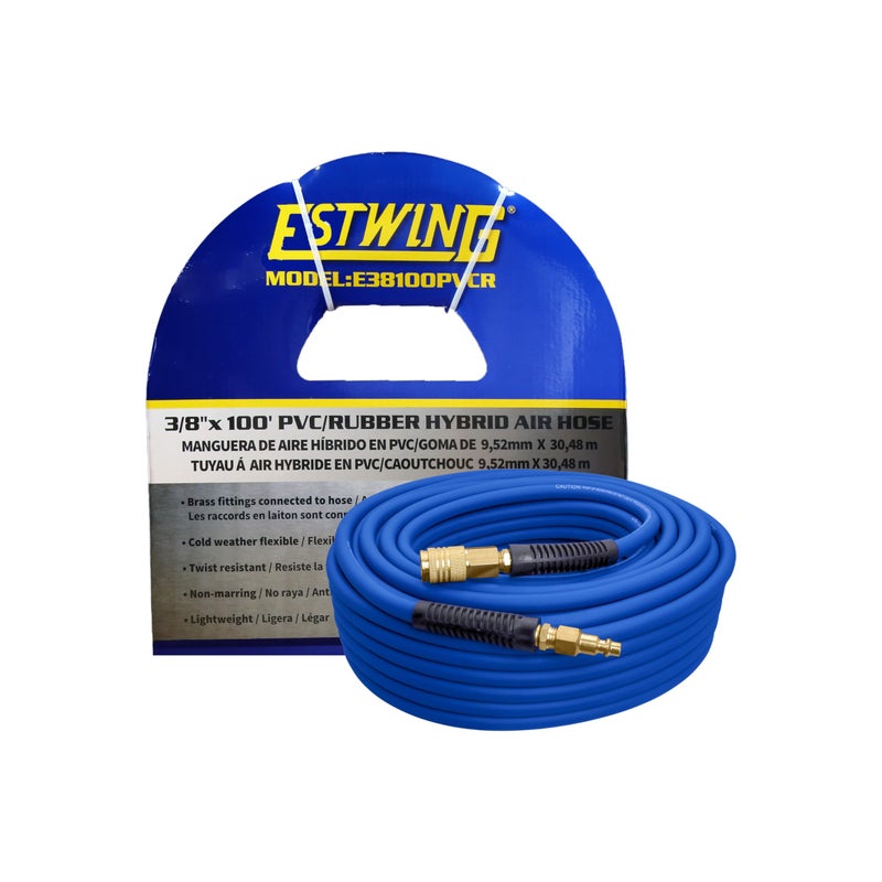 Estwing E38100PVCR 38 x 100 PVC Rubber Hybrid Air Hose with 14 Brass Fittings 38 x 100