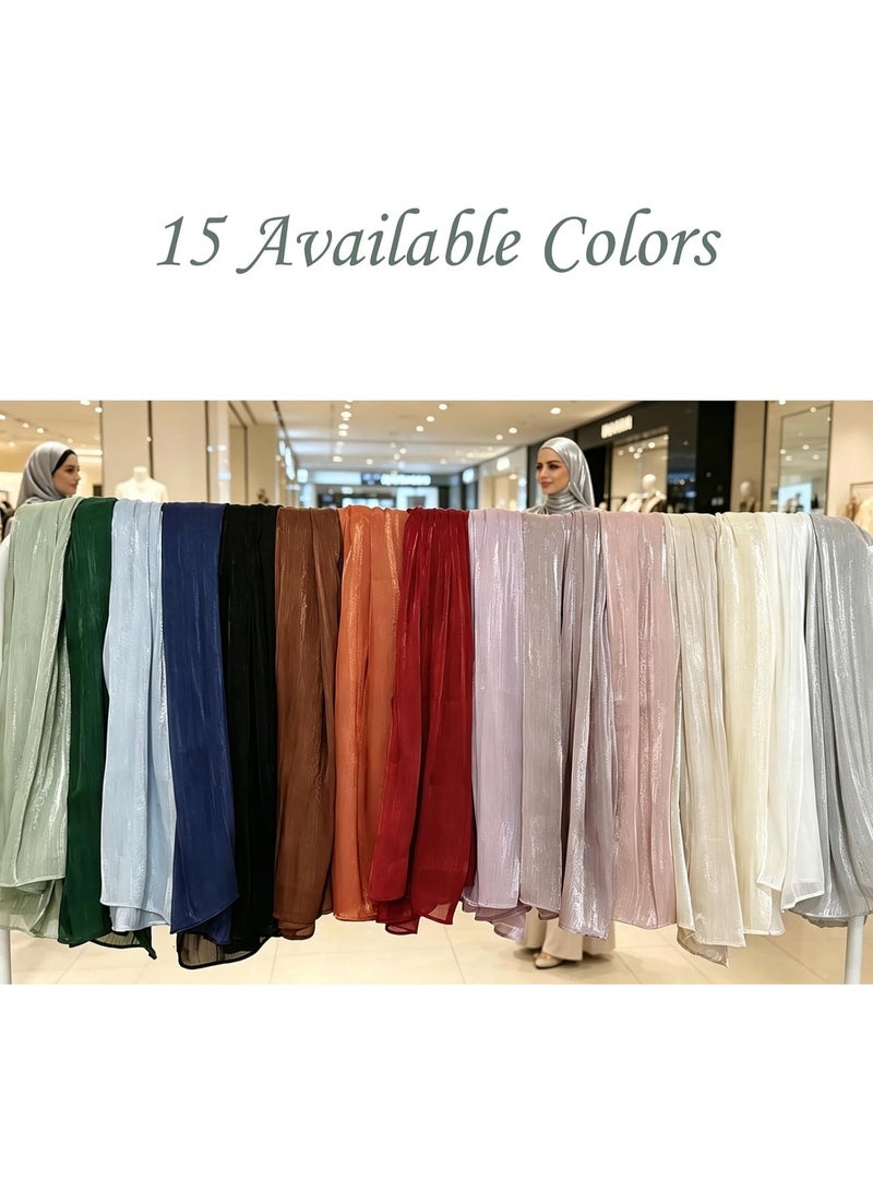 Navy Blue Shiny Gloss Chiffon Hijab Scarf 180*70cm, Women Elegant Lightweight Wedding Shawl Wrap Cape - Image 5